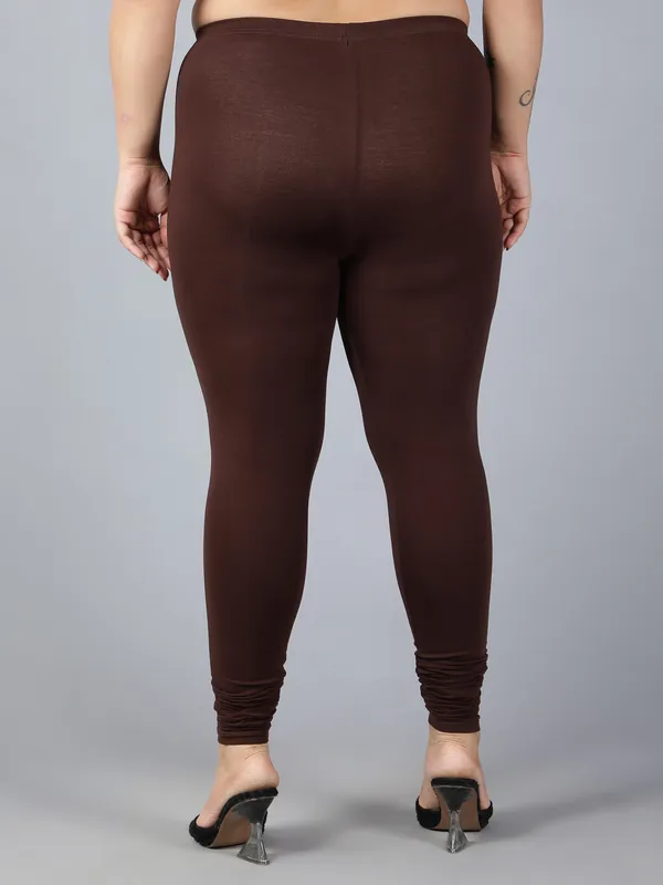Coffee_Solid_Plus_Size_Churidar_Ethnic_Wear_Legging_For_Women