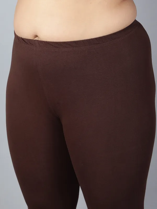 Coffee_Solid_Plus_Size_Churidar_Ethnic_Wear_Legging_For_Women