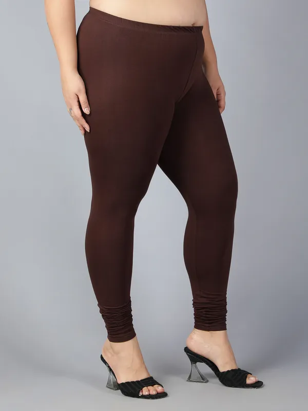 Coffee_Solid_Plus_Size_Churidar_Ethnic_Wear_Legging_For_Women