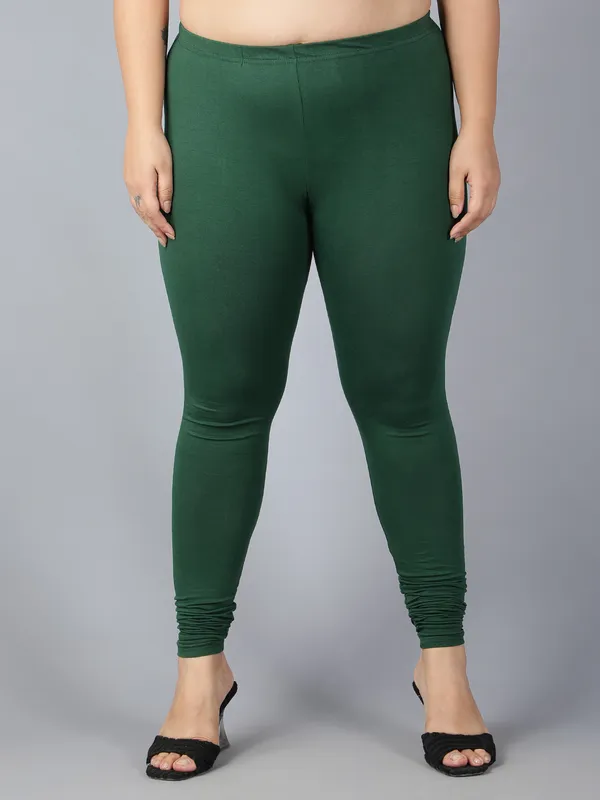 Dark_Green_Solid_Plus_Size_Churidar_Ethnic_Wear_Legging_For_Women