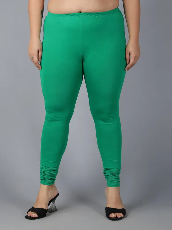 Green_Solid_Plus_Size_Churidar_Ethnic_Wear_Legging_For_Women