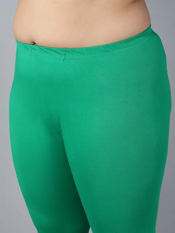 Green_Solid_Plus_Size_Churidar_Ethnic_Wear_Legging_For_Women