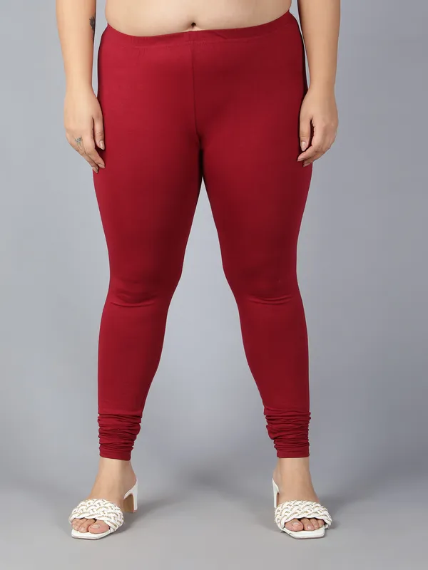 Maroon_Solid_Plus_Size_Churidar_Ethnic_Wear_Legging_For_Women