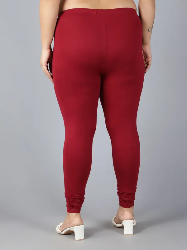 Maroon_Solid_Plus_Size_Churidar_Ethnic_Wear_Legging_For_Women