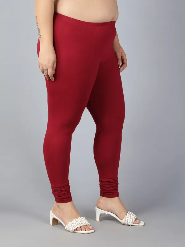 Maroon_Solid_Plus_Size_Churidar_Ethnic_Wear_Legging_For_Women