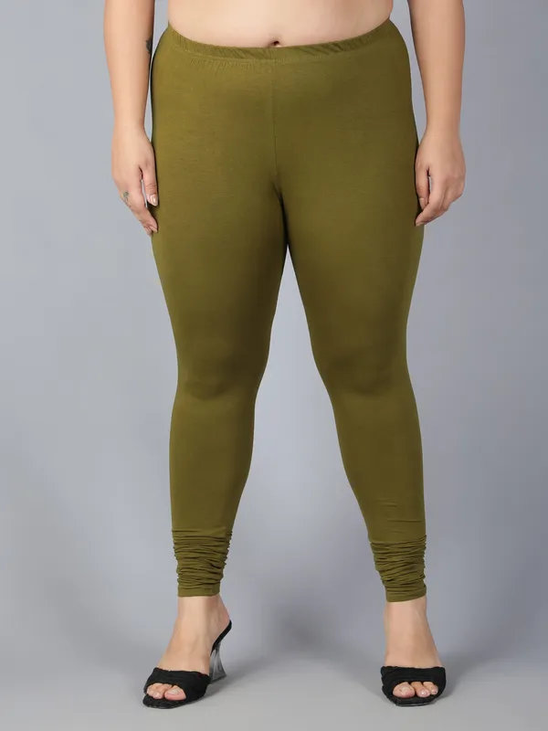 Dark_Green_Solid_Plus_Size_Churidar_Ethnic_Wear_Legging_For_Women