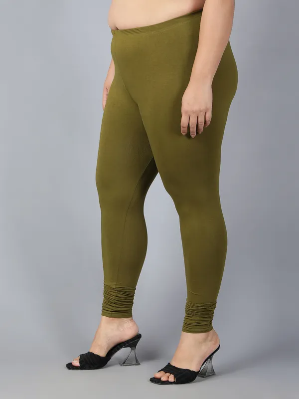 Dark_Green_Solid_Plus_Size_Churidar_Ethnic_Wear_Legging_For_Women
