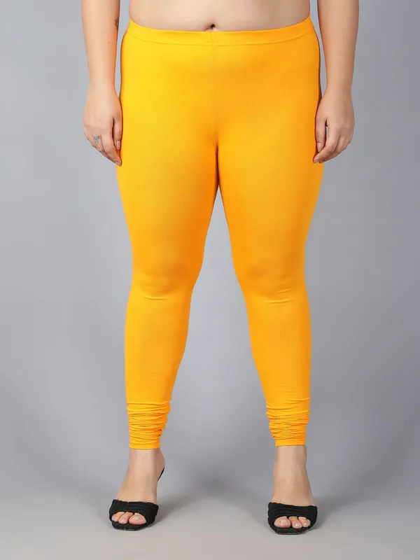 Yellow_Solid_Plus_Size_Churidar_Ethnic_Wear_Legging_For_Women