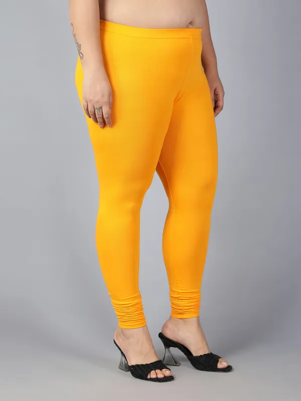 Yellow_Solid_Plus_Size_Churidar_Ethnic_Wear_Legging_For_Women