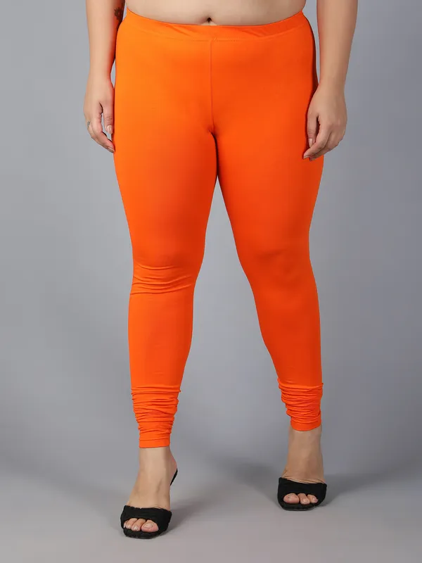 Orange_Solid_Plus_Size_Churidar_Ethnic_Wear_Legging_For_Women