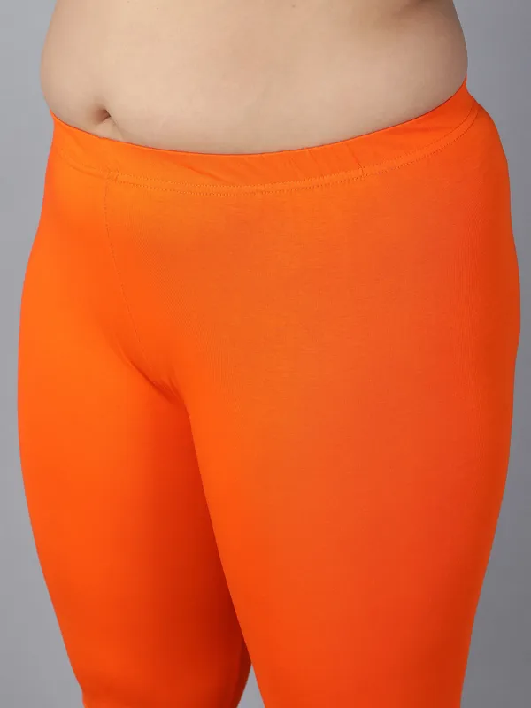 Orange_Solid_Plus_Size_Churidar_Ethnic_Wear_Legging_For_Women