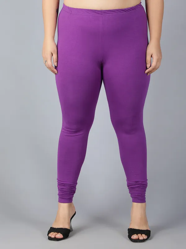 Purple_Solid_Plus_Size_Churidar_Ethnic_Wear_Legging_For_Women