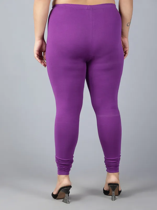 Purple_Solid_Plus_Size_Churidar_Ethnic_Wear_Legging_For_Women