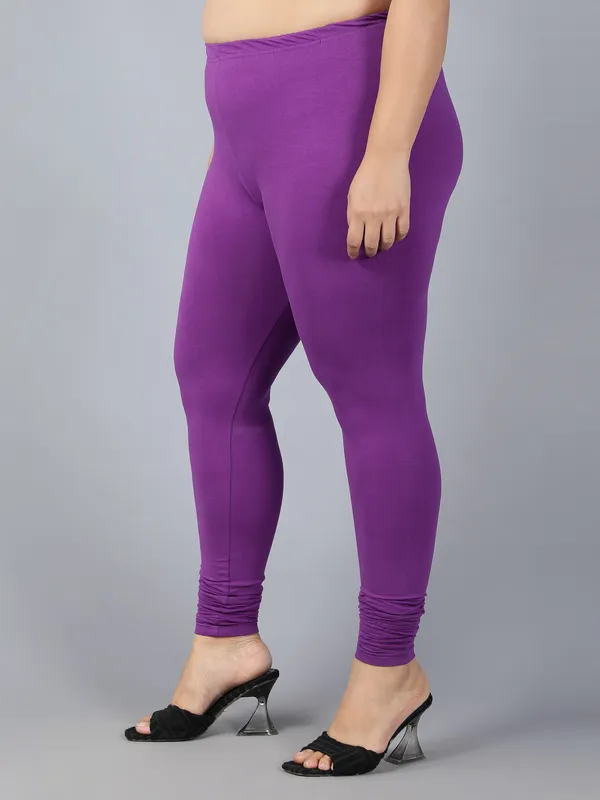 Purple_Solid_Plus_Size_Churidar_Ethnic_Wear_Legging_For_Women