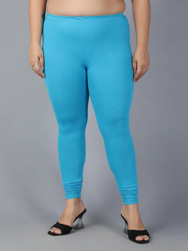 Light_Blue_Solid_Plus_Size_Churidar_Ethnic_Wear_Legging_For_Women