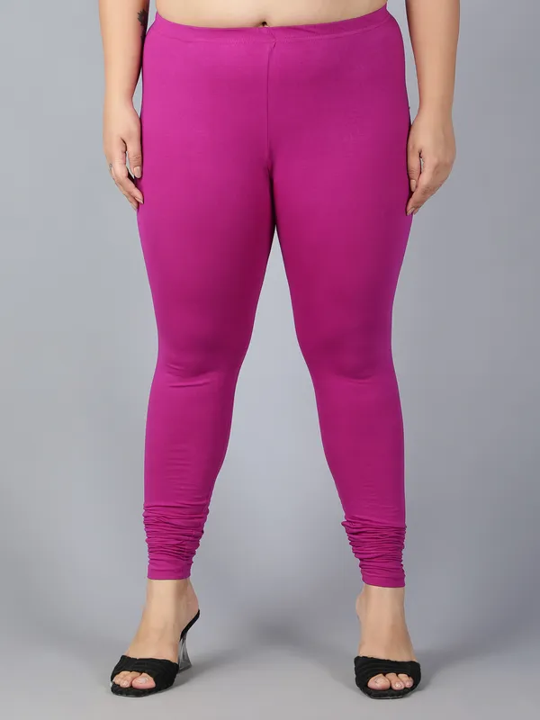 Pink_Solid_Plus_Size_Churidar_Ethnic_Wear_Legging_For_Women