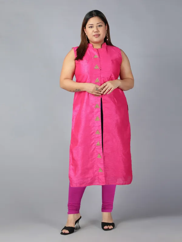 Pink_Solid_Plus_Size_Churidar_Ethnic_Wear_Legging_For_Women