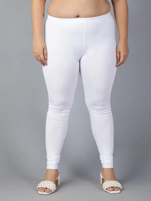 White_Solid_Plus_Size_Churidar_Ethnic_Wear_Legging_For_Women
