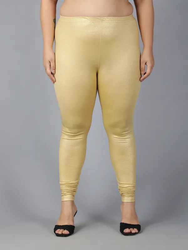 Gold_Solid_Plus_Size_Churidar_Ethnic_Wear_Legging_For_Women