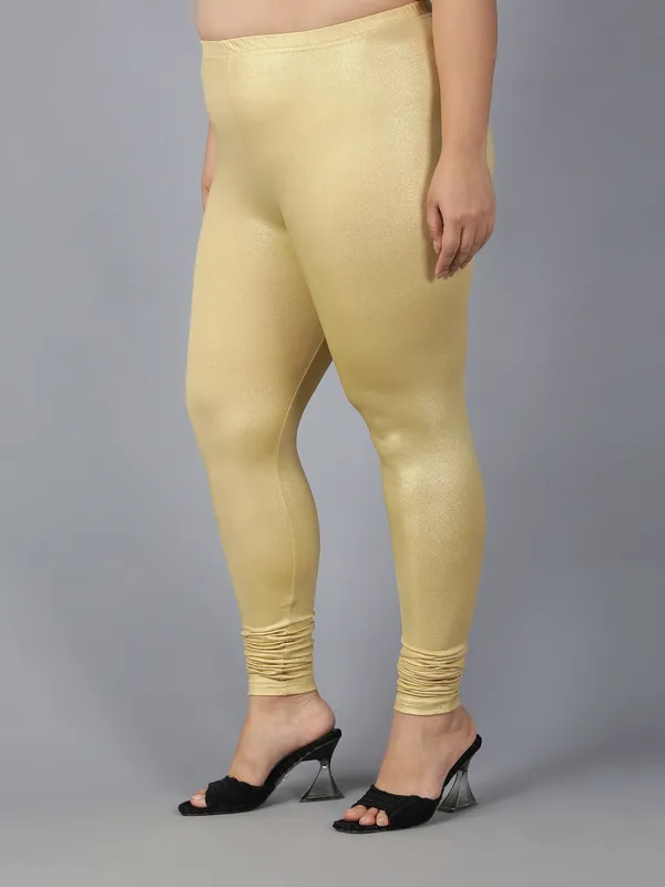 Gold_Solid_Plus_Size_Churidar_Ethnic_Wear_Legging_For_Women
