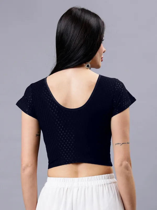 Navy_Blue_Plus_Size_Short_Sleeve_Blouse_For_Women