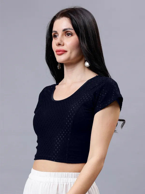 Navy_Blue_Plus_Size_Short_Sleeve_Blouse_For_Women