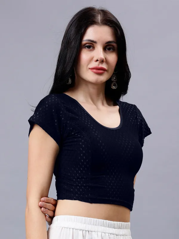 Navy_Blue_Plus_Size_Short_Sleeve_Blouse_For_Women