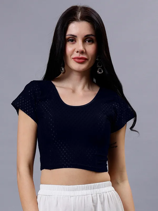Navy_Blue_Plus_Size_Short_Sleeve_Blouse_For_Women