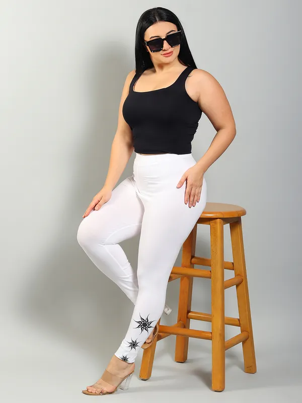 White_Solid_Plus_Size_Ankle_Length_Ethnic_Wear_Legging_For_Women