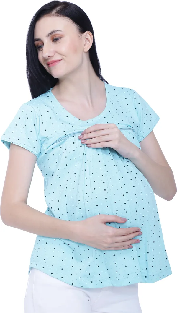 Light_Blue_Cotton_Casual_Printed_Top_For_Women
