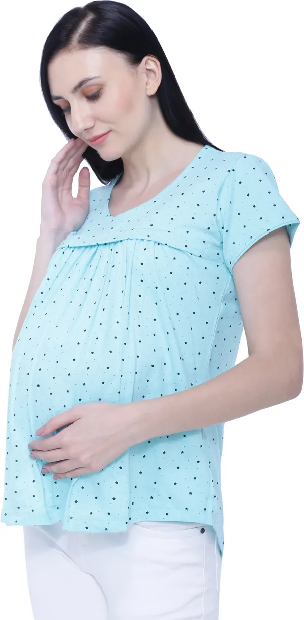 Light_Blue_Cotton_Casual_Printed_Top_For_Women