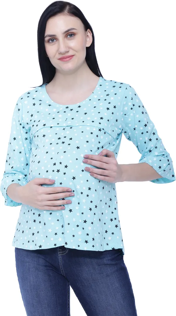 Blue_Cotton_Casual_Printed_Top_For_Women