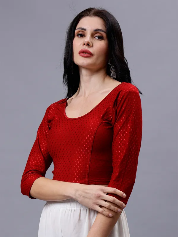 Maroon_Plus_Size_Full_Sleeve_Blouse_For_Women