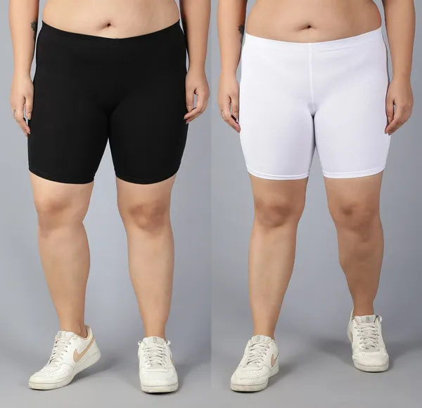 White_&_Black_Plus_Size_Solid_Tights_For_Women_(Pack_Of_2)