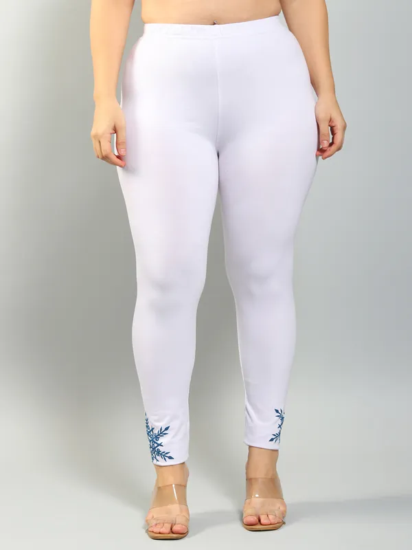 White_Solid_Plus_Size_Ankle_Length_Ethnic_Wear_Legging_For_Women