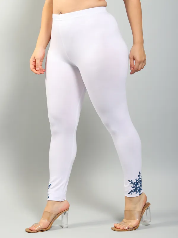 White_Solid_Plus_Size_Ankle_Length_Ethnic_Wear_Legging_For_Women