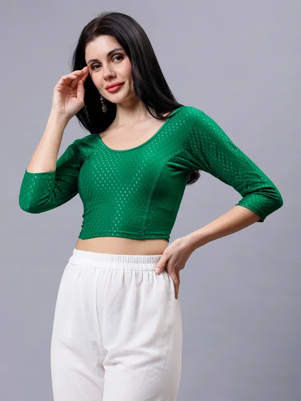 Dark_Green_Plus_Size_Full_Sleeve_Blouse_For_Women