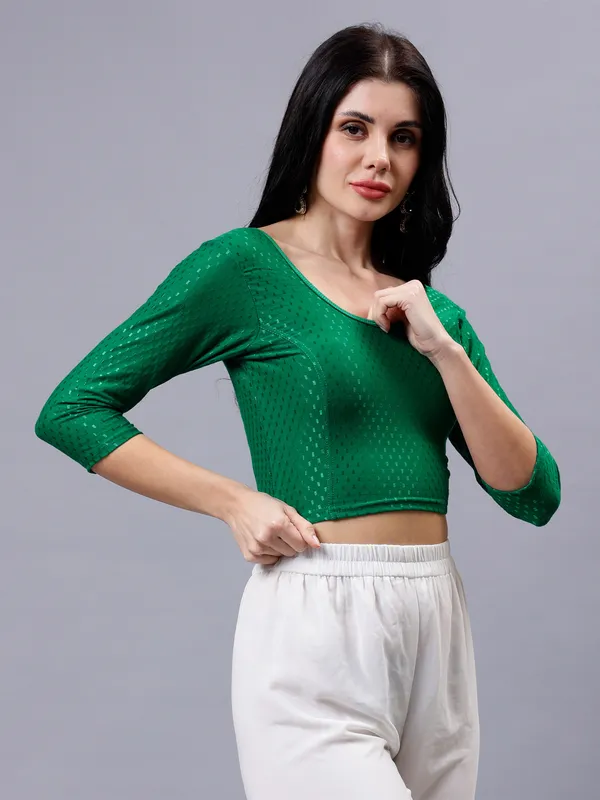 Dark_Green_Plus_Size_Full_Sleeve_Blouse_For_Women