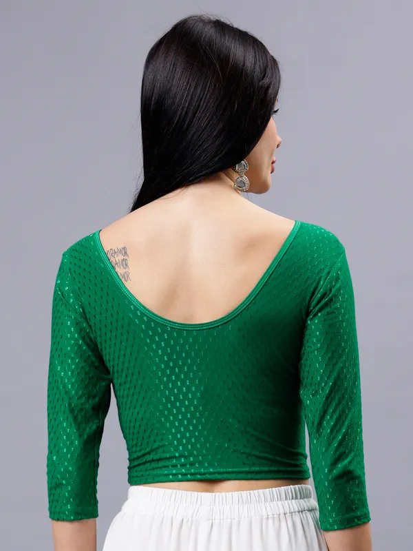 Dark_Green_Plus_Size_Full_Sleeve_Blouse_For_Women