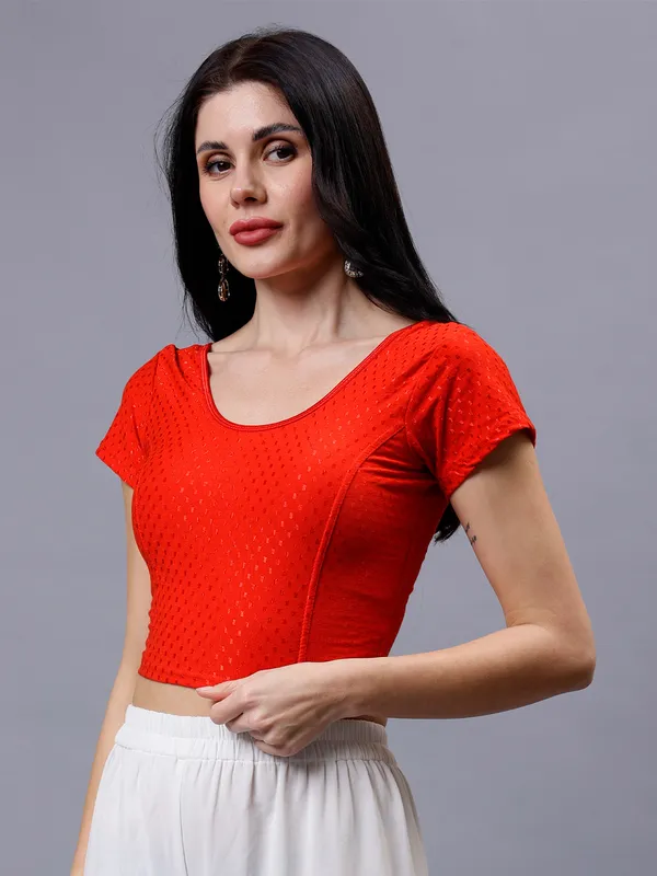 Red_Plus_Size_Short_Sleeve_Blouse_For_Women