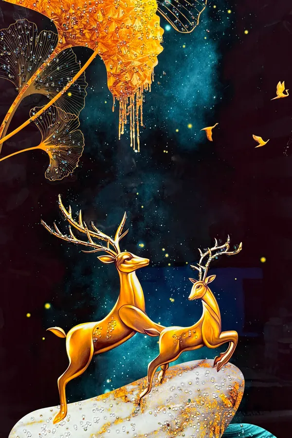 Gold_Reindeer_Crystal_Embossed_Wall_Art_Painting_For_Home_Decor_Living_Room_Wall_Decoration