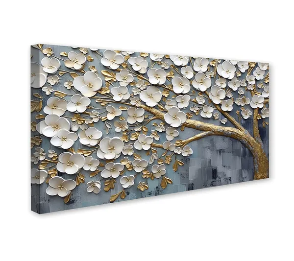 White_Flowers_Tree_Canvas_Wall_Painting_For_Home_Decor_Living_Room_Wall_Decoration_Fitted_With_Wooden_Frame