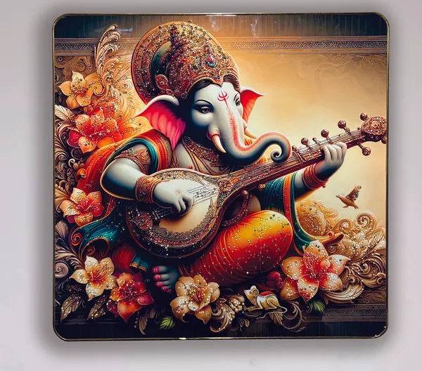 Ganesh_Ji_With_Sitar_Crystal_Embossed_Wall_Art_Painting_For_Home_Decor_Living_Room_Wall_Decoration