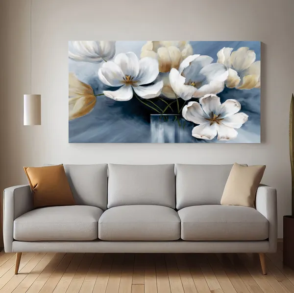 Classic_White_Flower_Canvas_Wall_Painting_For_Home_Decor_Living_Room_Wall_Decoration_Fitted_With_Wooden_Frame