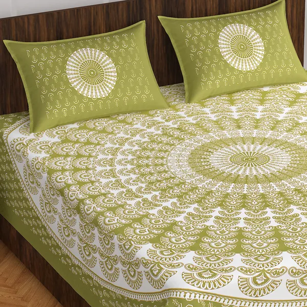 Rajasthani_Jaipuri_Traditional_Double_Bedsheet_with_2_Pillow_Cover_(White_&_Green)