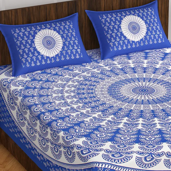 Rajasthani_Jaipuri_Traditional_Double_Bedsheet_with_2_Pillow_Cover_(Blue_&_Red)
