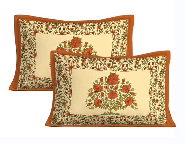 Rajasthani_Jaipuri_Traditional_Double_Bedsheet_with_2_Pillow_Cover_(Cream_&_Orange)