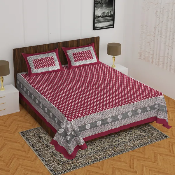 Rajasthani_Jaipuri_Traditional_Double_Bedsheet_with_2_Pillow_Cover_(Maroon_&_Grey)