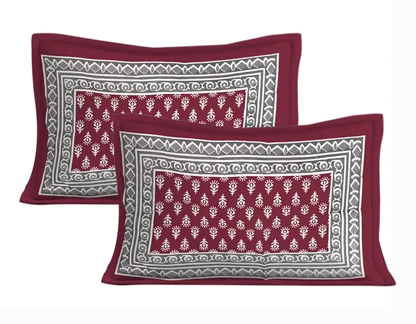 Rajasthani_Jaipuri_Traditional_Double_Bedsheet_with_2_Pillow_Cover_(Maroon_&_Grey)