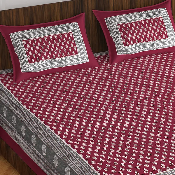 Rajasthani_Jaipuri_Traditional_Double_Bedsheet_with_2_Pillow_Cover_(Maroon_&_Grey)